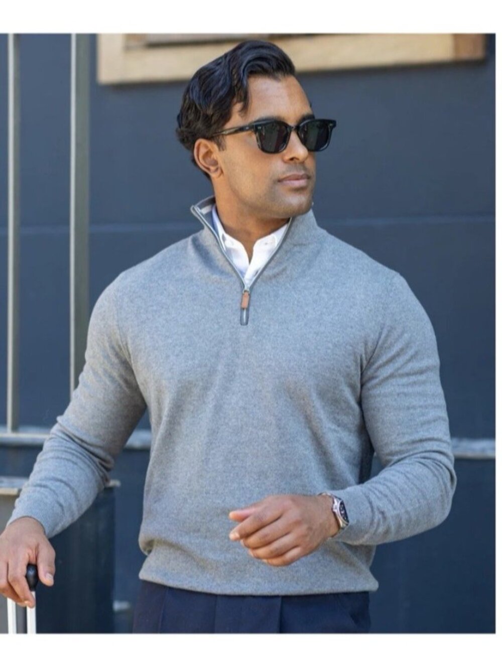 Collars & Co Luxury Touch Cashmere Blend Quarter Zip Sweater Grey XL NWT Golf